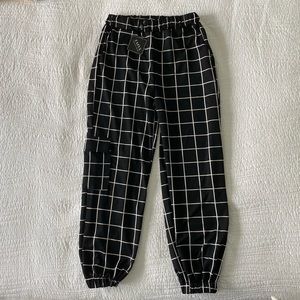 Zaful black and white plaid jogger pants